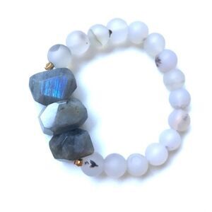 Labradorite Chunk Bracelet w/Agate Mala Beads NWT